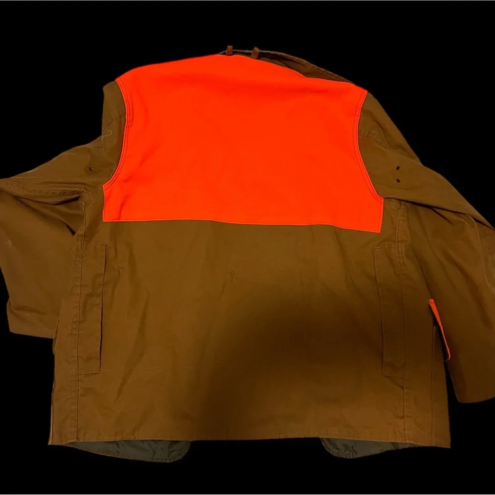 Vintage SAFTBAK Hunting Jacket Mens Large Brown Orange‎ Canvas Pockets Coat USA